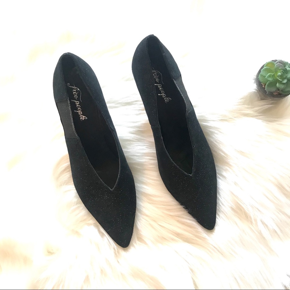 FREE PEOPLE Florence Black Glitter Pumps sz 11
